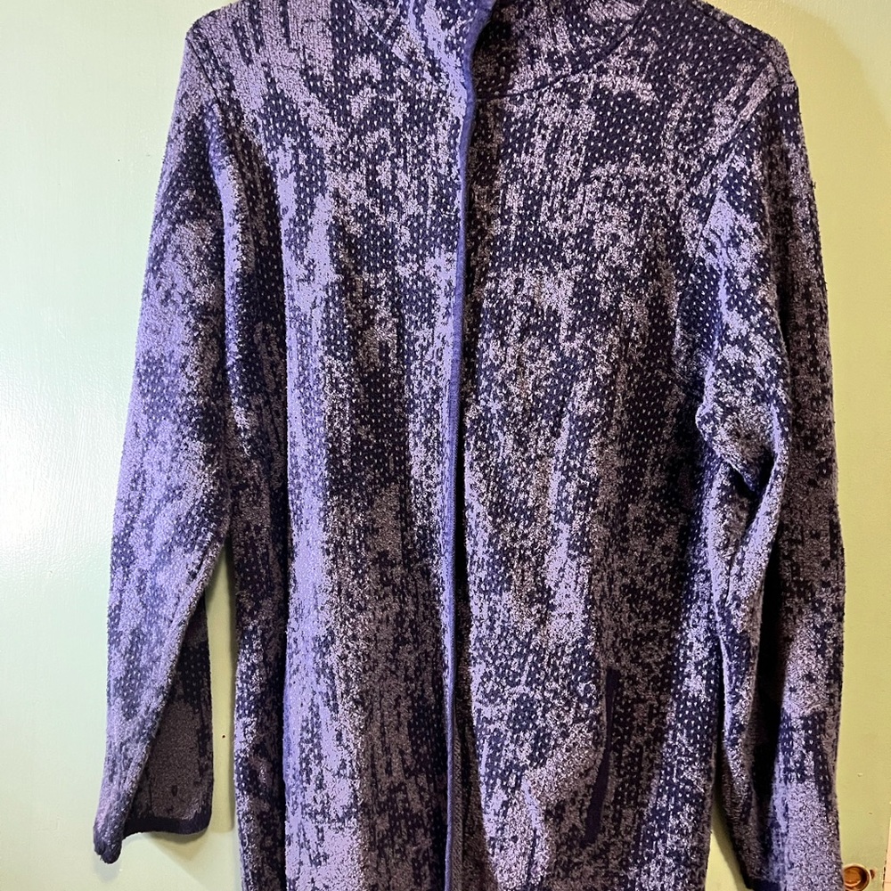 Pure J Jill Womens Long Line Cardigan Sweater Blue Abstract Cotton Blend